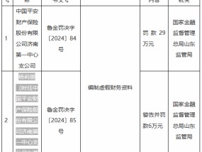 平安产险济南第一中心支公司因编制虚假财务资料被罚29万元