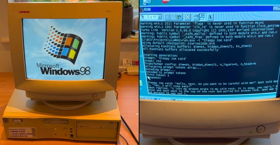 26 年前的古董 Win98 电脑成功运行大语言模型：搭载奔腾 II 处理器、128MB 内存