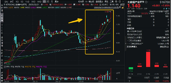 阿里+DeepSeek大消息！11股涨停，大数据产业ETF（516700）飙涨7.65%上探阶段新高，霸居全市场ETF涨幅榜前列