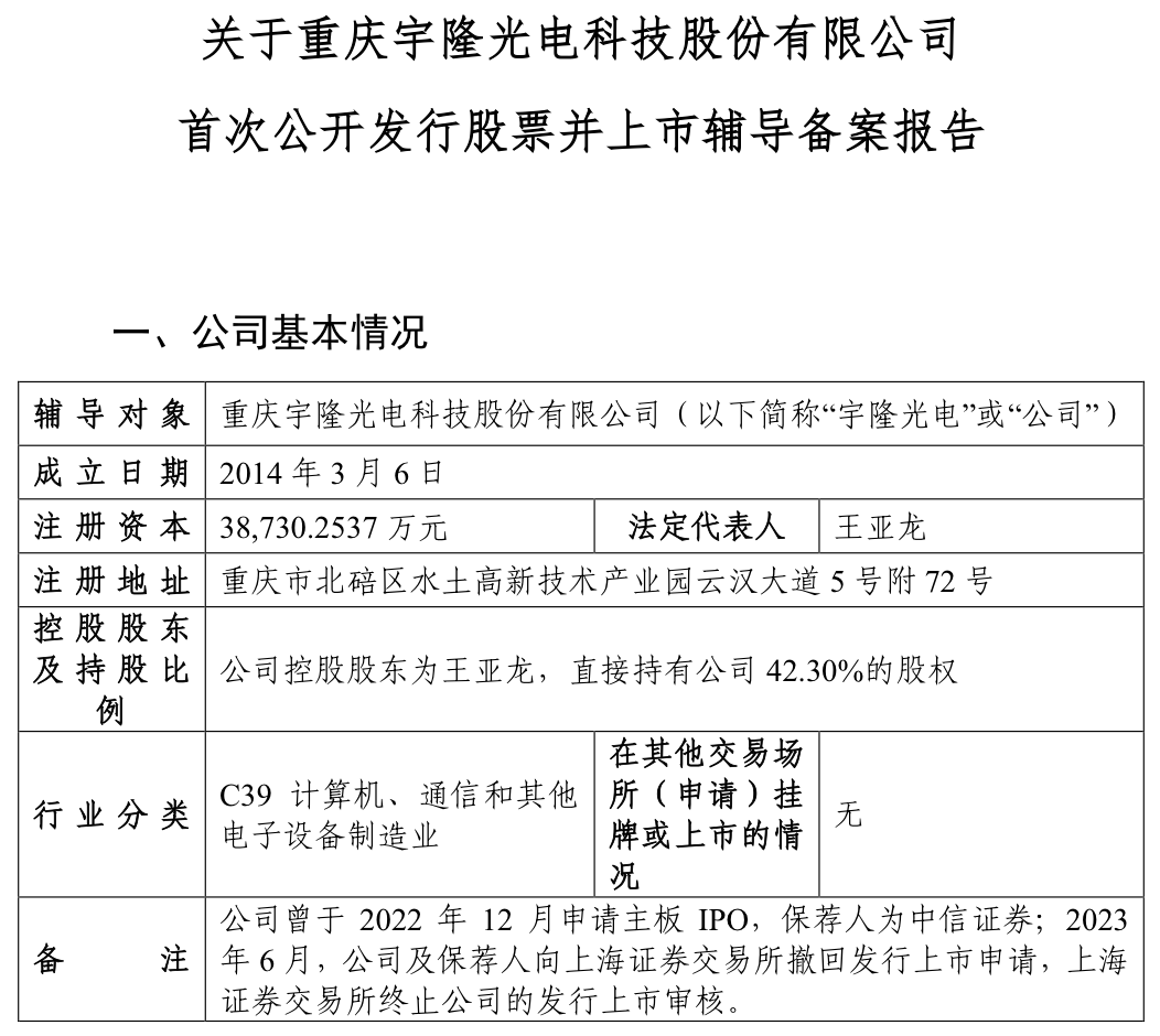 宇隆光电再启IPO：与兄弟公司莱特光电客户重合，均高度依赖京东方